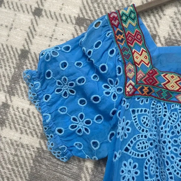 Johnny Was embroidered peasant top in Azure Blue - Picture 6 of 12